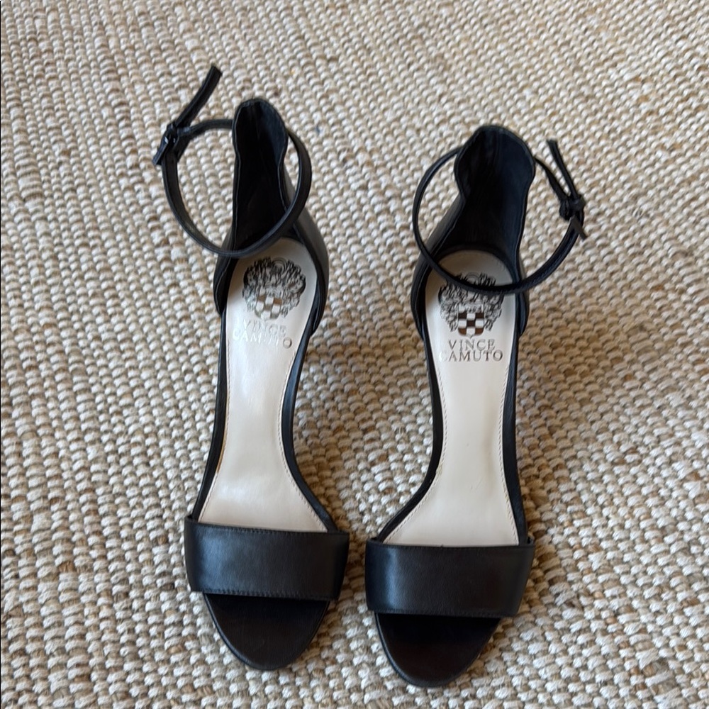 Vince Camuto Black Leather Ankle-Strap Sandals